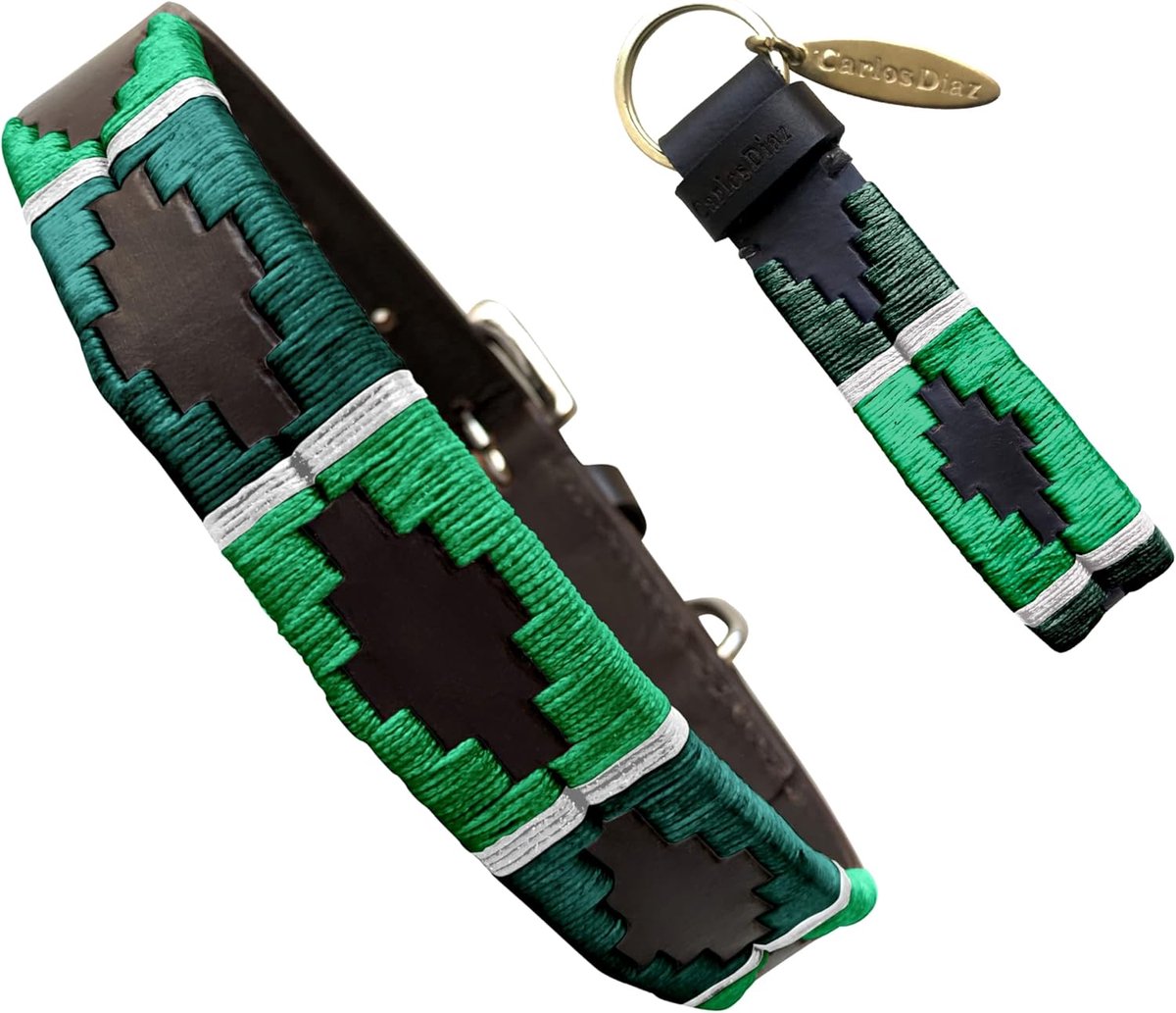 SnelShoppen - Luxe Polo Hondenhalsband van Echt Leer met Borduring - Maat L - Comfortabel en Stijlvol voor Puppy en Volwassen Honden - Diverse Kleuren