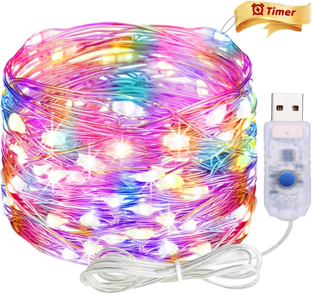 SnelShoppen - USB Fairy Lights 3 m met Timer, 30 LED's, Koper Draad, Kleurrijke Binnenverlichting voor Feest, Kerst, Halloween, Bruiloft Decoratie