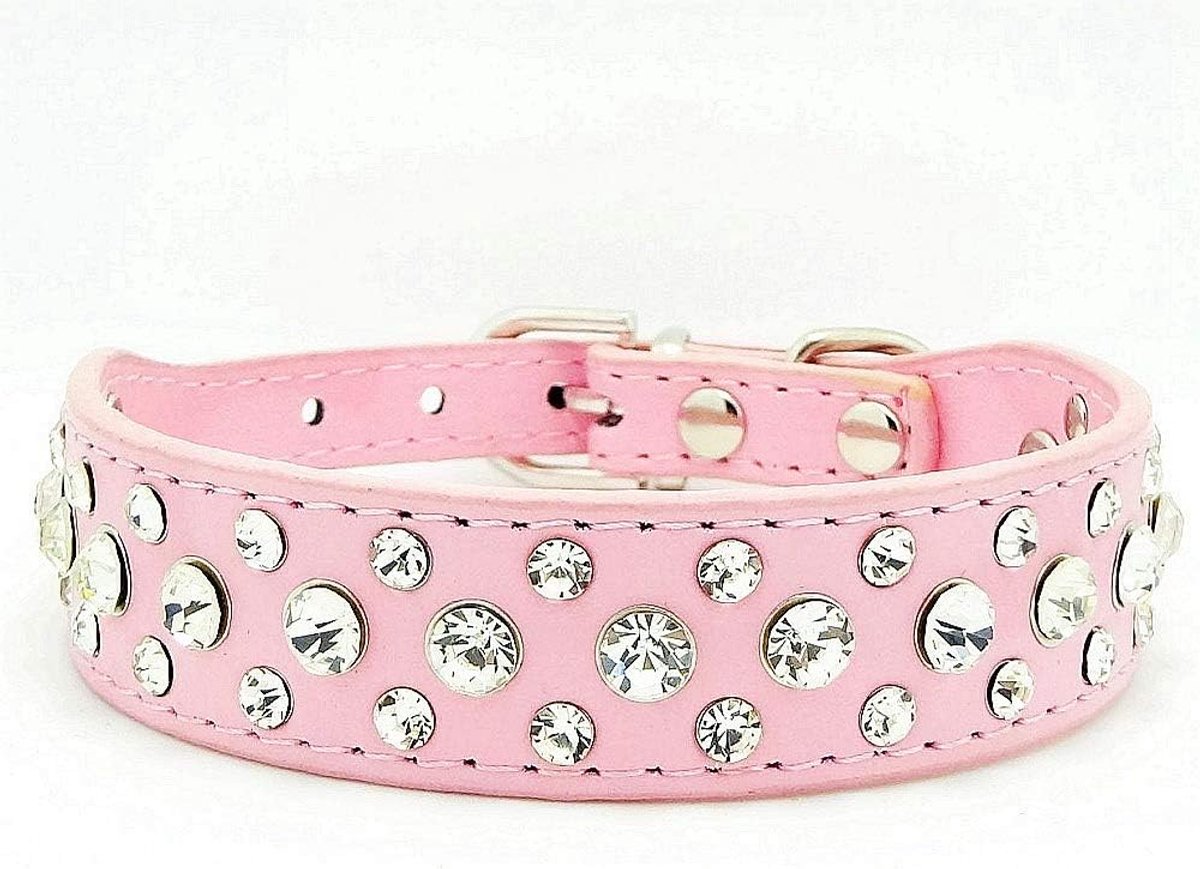 SnelShoppen - Bling Rhinestone PU Leer Hondenhalsband met Kristallen Diamanten Buckle - Verstelbaar S M L XL - Roze - Perfect voor Honden en Katten