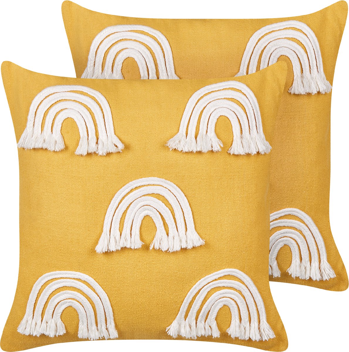 Beliani LEEA - Sierkussen set van 2 - Geel - 45 x 45 cm - Katoen