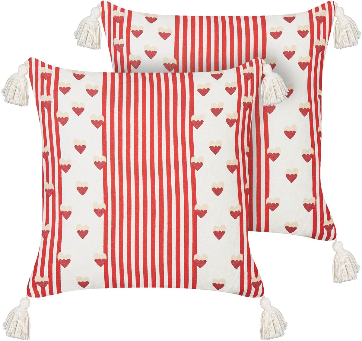 Beliani BANKSIA - Sierkussen set van 2 - Wit/Rood - 45 x 45 cm - Katoen