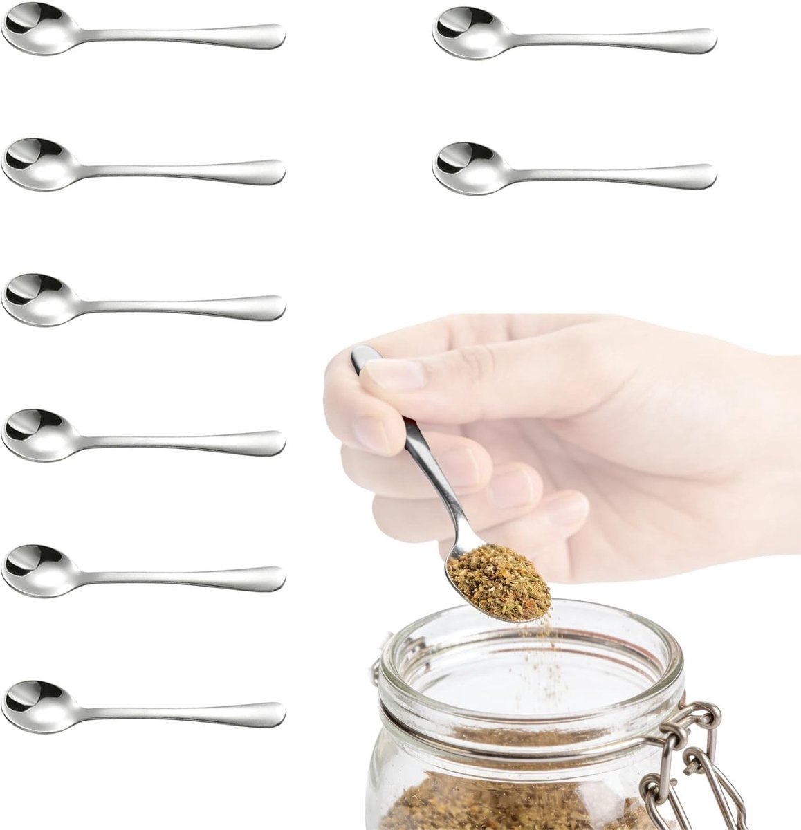Set van 8 roestvrijstalen mini-koffielepels voor thee, dessert en kruiden - Vaatwasmachinebestendig en multifunctioneel