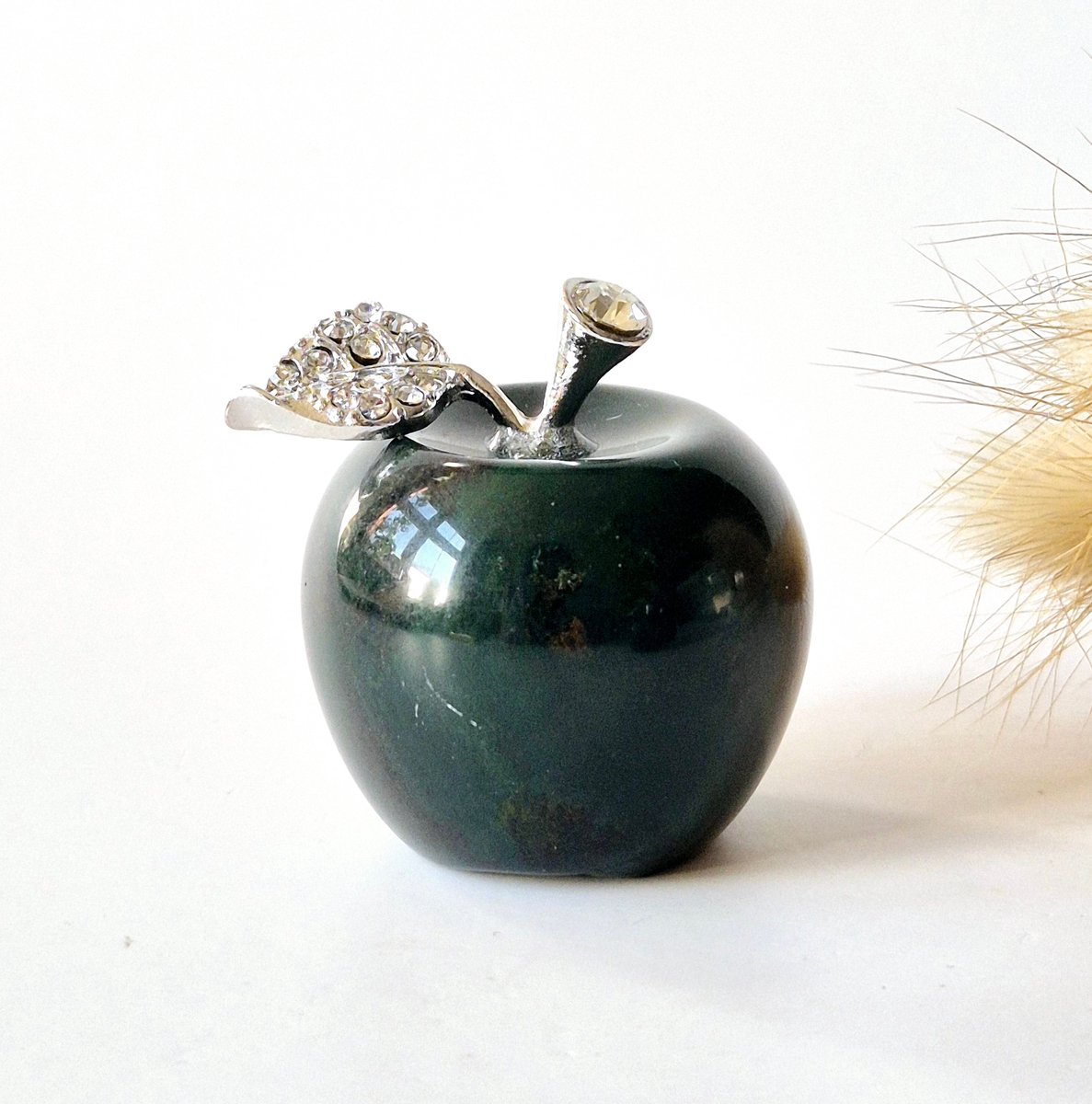 Mini Edelsteen Appel met Strass Steentjes (3x3 cm) - Kambaba Jasper