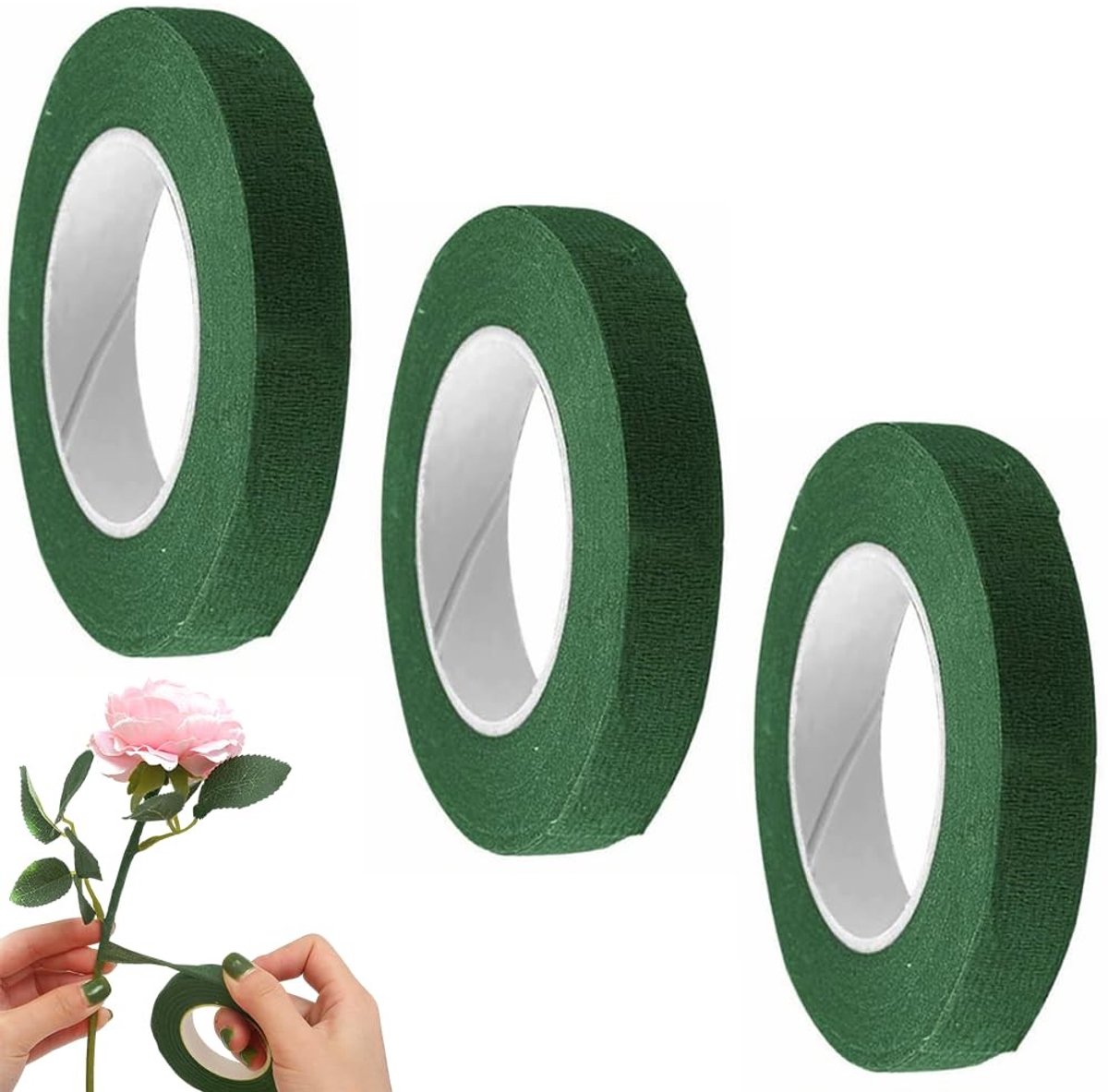 Set van 3 Donkergroene Bloemistenlinten - Papieren Plakband voor Bloemstukken, Creatief Knutselen en Boeketten