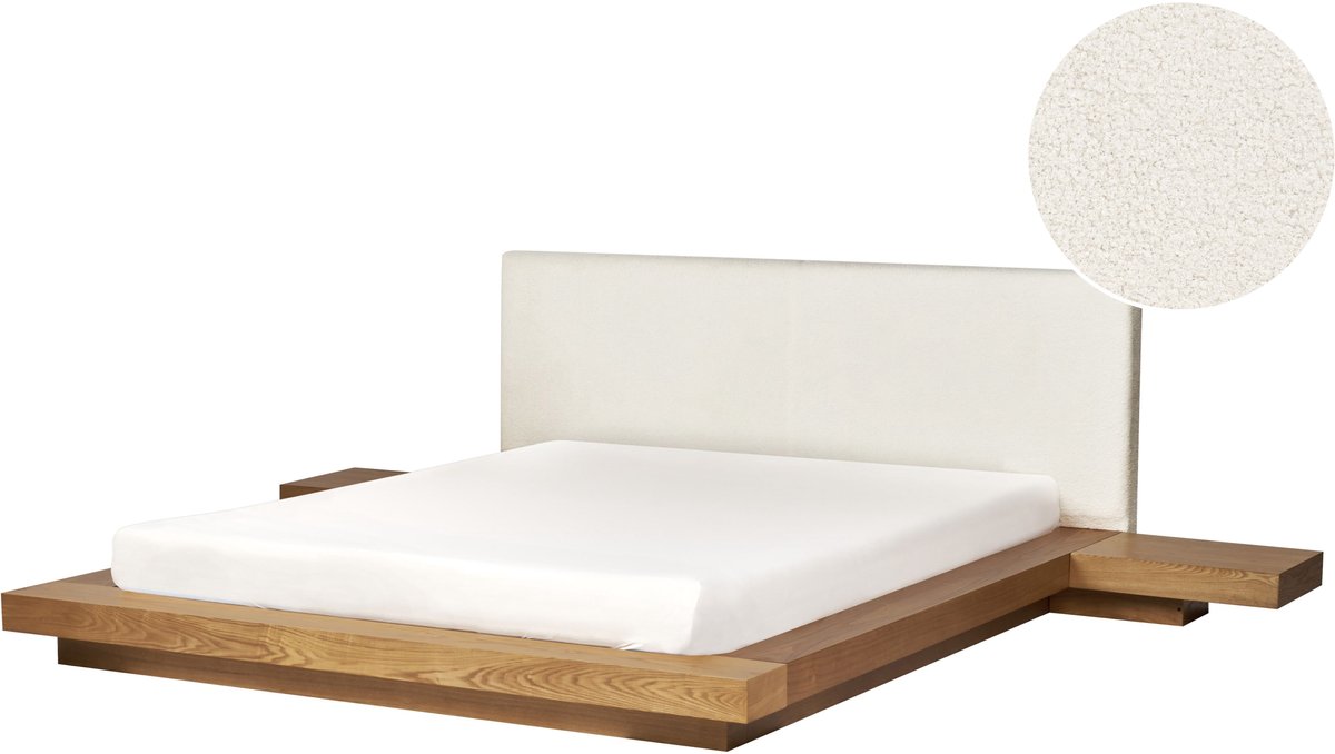 Beliani ZEN - Tweepersoonsbed - Lichthout - 160 x 200 cm - Bouclé Bruin