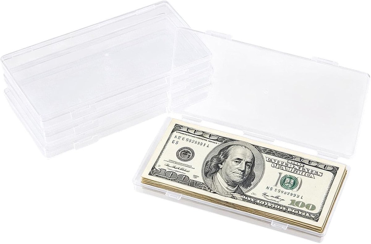 12 doorzichtige opbergdozen voor papiergeld met 100 zakjes voor bankbiljetten - rechthoekige organizer dozen (16,5 x 8,6 cm) voor het verzamelen van reizen en documenten, ideaal voor thuis en onderweg