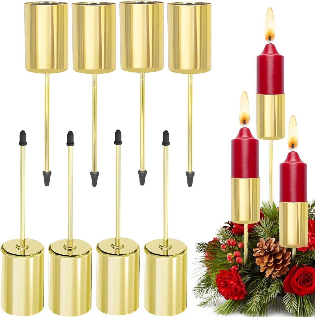 SnelShoppen - Set van 8 Gouden Kandelaars - Decoratieve Kaarsenhouders voor Tafel - Tapered Kaarsenhouders voor Woonkamer, Eettafel, Bruiloften - 11 c