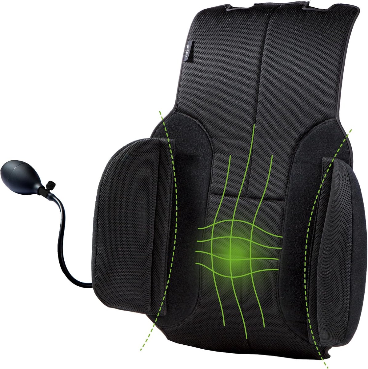 SnelShoppen - Lumbar Cushion voor Auto - Ergonomisch Kussen voor Ondersteuning bij Rugpijn - Zwarte Comfort Kussen met Stabiliserende Zijkanten - Eenv