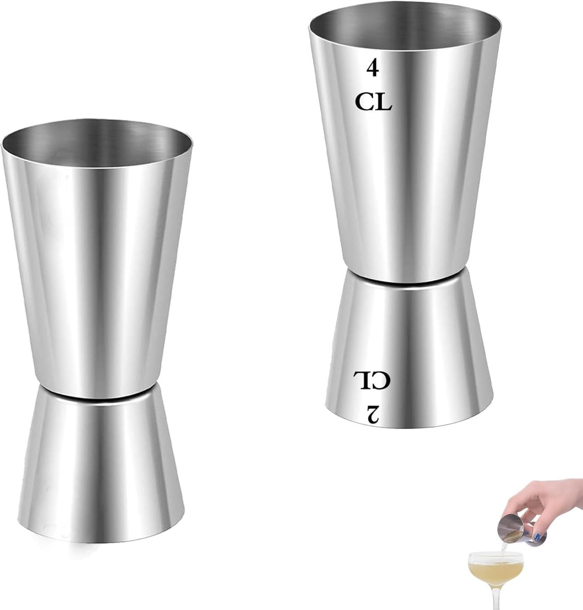 SnelShoppen - 2 Pcs Cocktail Meetbekers 2cl 4cl RVS Cocktailmaatbeker voor Bar, Feest, Wijn, Drank, Shaker, Perfecte Maatvoering