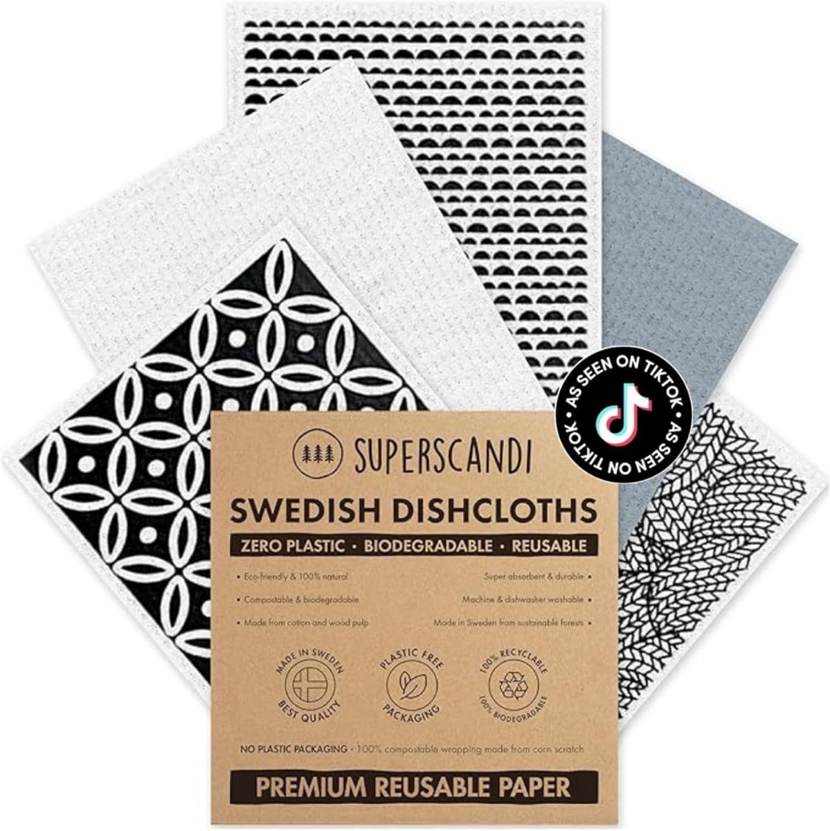 SnelShoppen - Herbruikbare Keuken Doekjes 5 Stuks - Milieuvriendelijke Papieren Handdoek Alternatief - Scandinavisch Design - Duurzaam en Plasticvrij