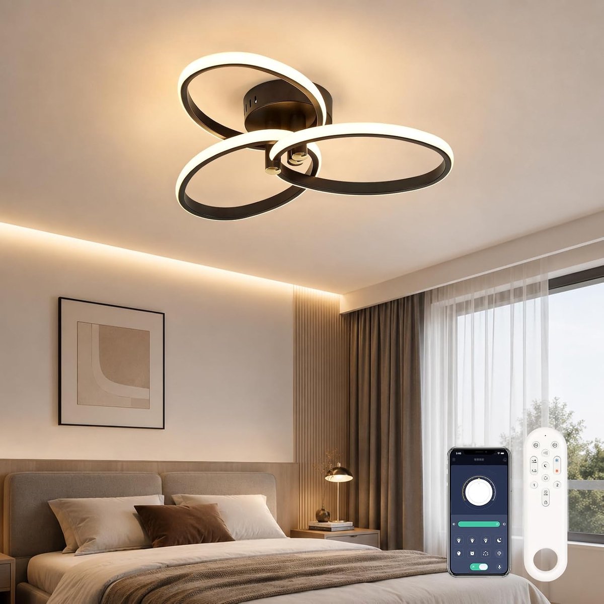 SnelShoppen - Dimbare LED-plafondlamp voor de woonkamer 40W, 47 cm met afstandsbediening, verstelbare helderheid en kleurtemperatuur, ideaal voor elke