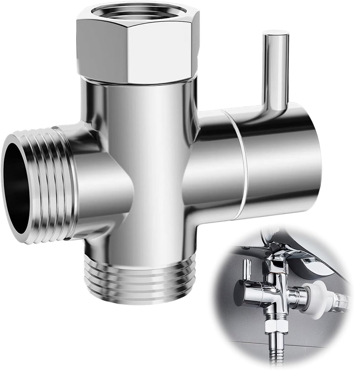 SnelShoppen - Brass 3 Way Valve G1/2" Douchemixer Converter Chroom Geplateerd 3 Weg Toiletkraan voor Badkamer en Keuken