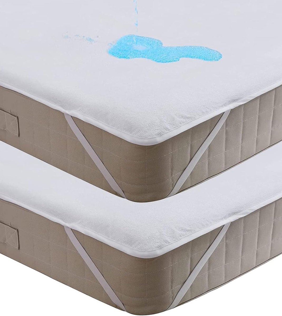 SnelShoppen - 2 Stuks Waterdichte Matrasbeschermer Katoen Terry Doek Absorberend Ademend Comfortabel 90x200cm met 4 Elastische Hoeken voor Kindermatra