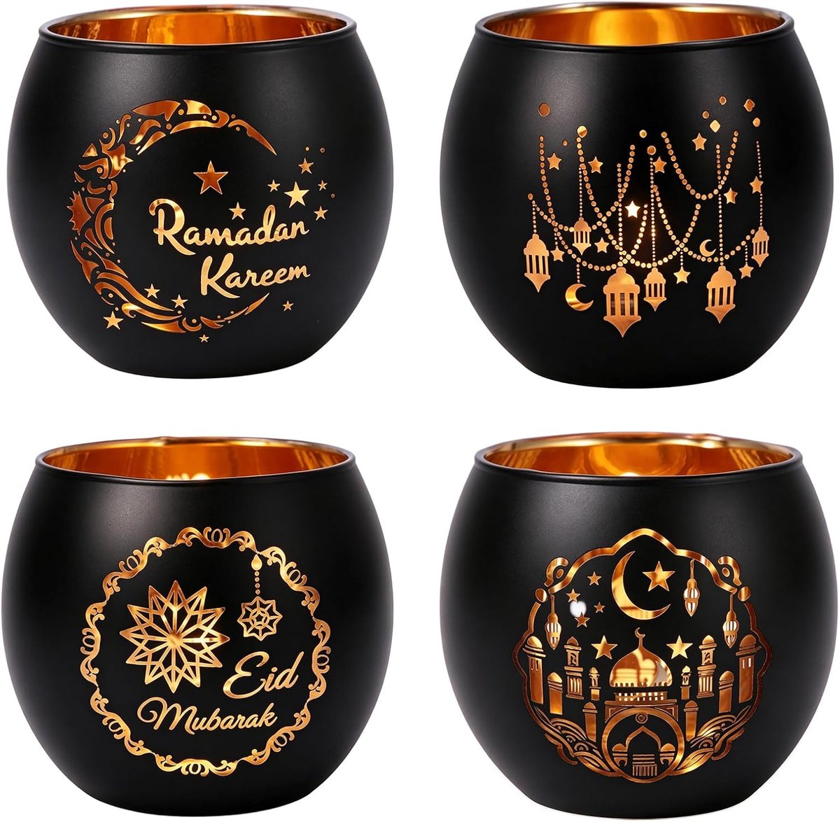 SnelShoppen - Ramadan-kaarsenhouder Set van 2 - Elegante Maantheelichthouder van Glas - Decoratie voor Feestelijke Tafelmiddelpunt - Perfect voor Eid