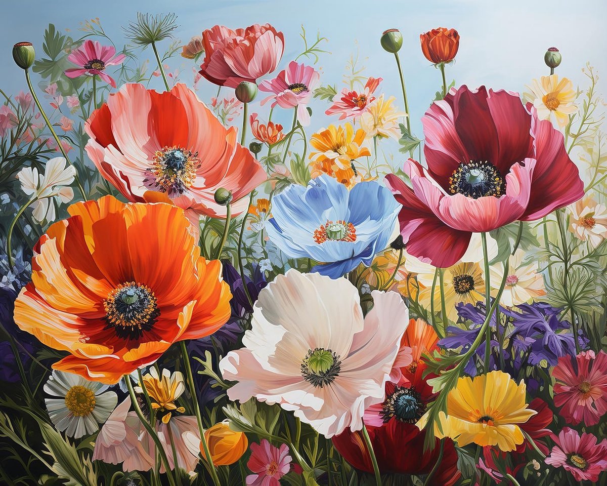 SnelShoppen - Schilderen op Nummer voor Volwassenen Beginners - Bloemen in de Lente - Canvas Schilderkit met 3 Penseel en Acrylverf 40x50cm - Wanddeco