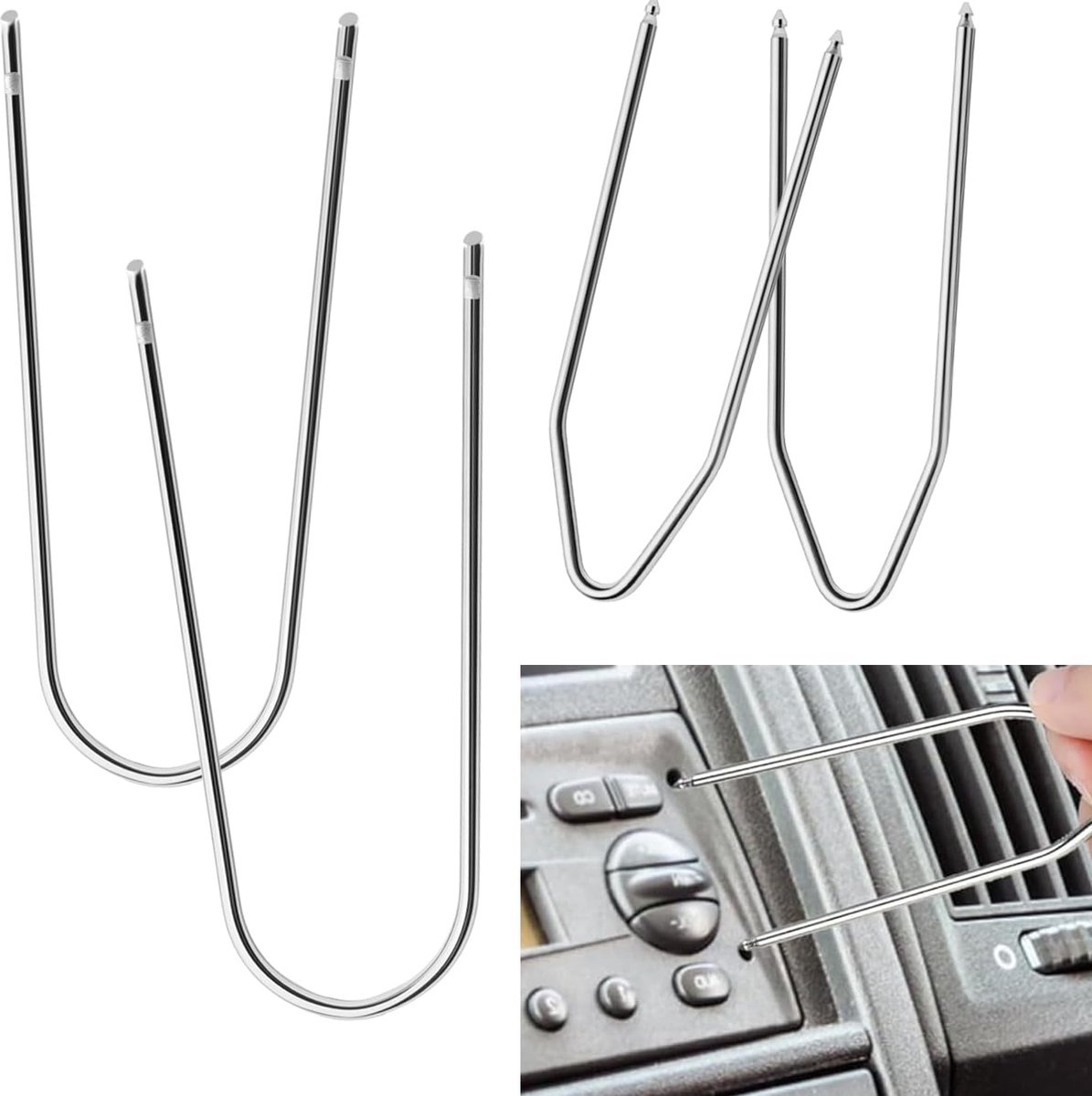 SnelShoppen - Car Radio Removal Tool Kit - 4Pcs U & V Shape Universele Radio Verwijder Tools - RVS Auto Stereo Verwijdering Gereedschap voor Gemakkeli