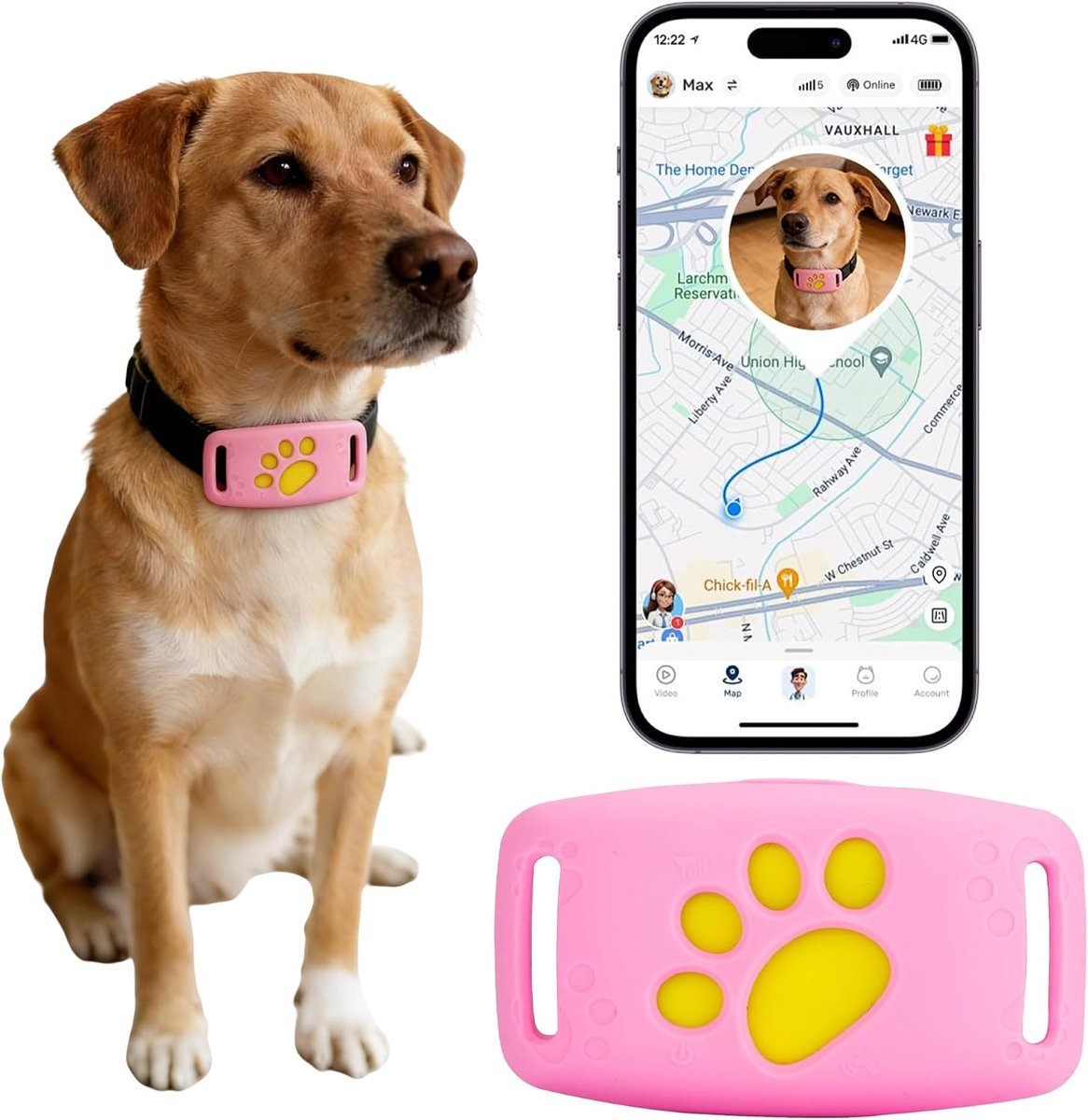GPS Tracker voor Huisdieren - Draadloze GPS huisdiertracker - Locatievolgsysteem - Anti-verlies Functie - Waterbestendige - voor Katten en Honden - Roze