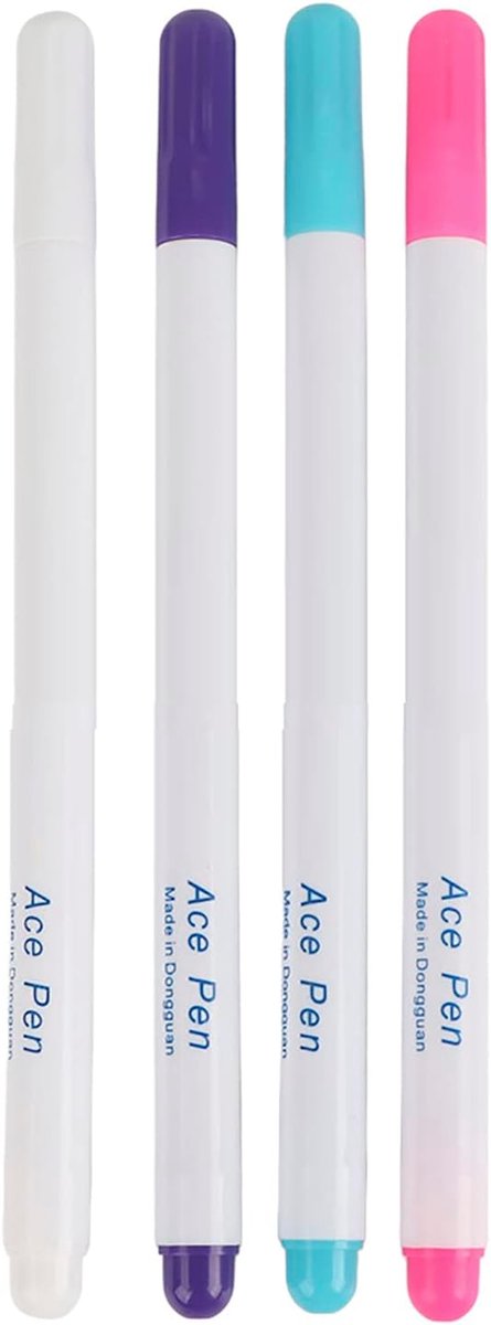 SnelShoppen - 4Pcs Verdwijnende Inkt Stof Marker Pen - Vanish Air Water Erasable - Kledingmarkering, Borduren, 4 Kleuren: Paars, Roze, Luchtblauw, Wit