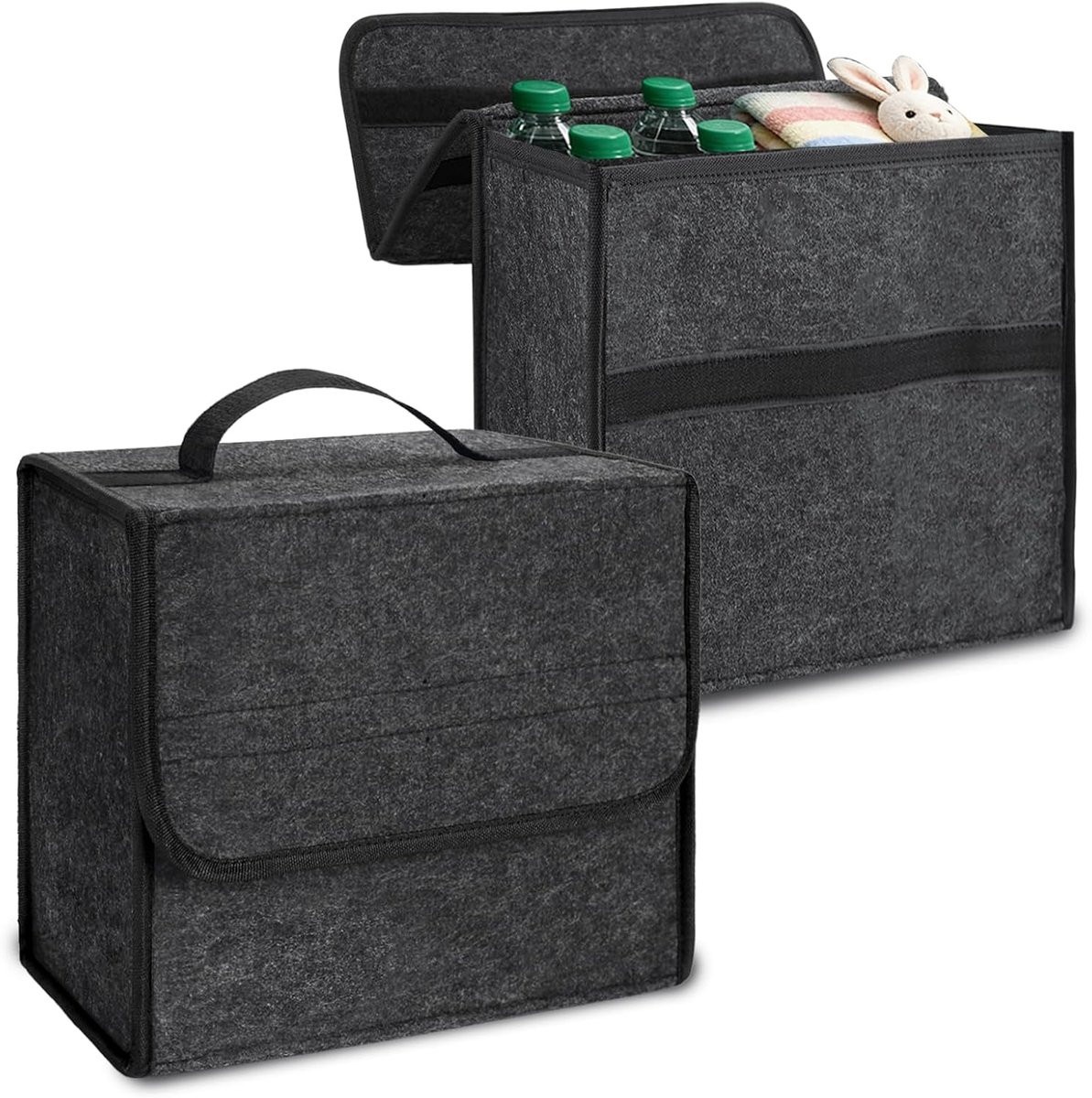 SnelShoppen - 2 stuks Opvouwbare Kofferbaktas van Vilt - Antislip Organizer voor Auto - Duurzame Opbergdoos voor Gereedschap en Onderhoud - Grijs