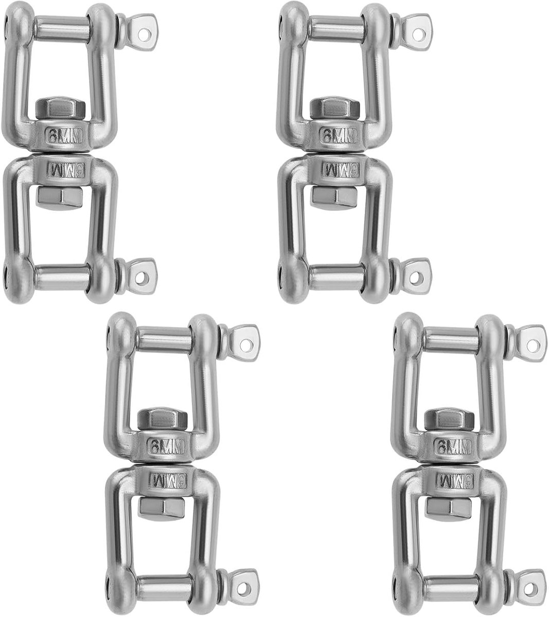 SnelShoppen - 4x M6x67mm RVS Swivel Double Bracket Haak Verbinder voor Tuin, Boot, Buitengebruik - 150kg Draagvermogen