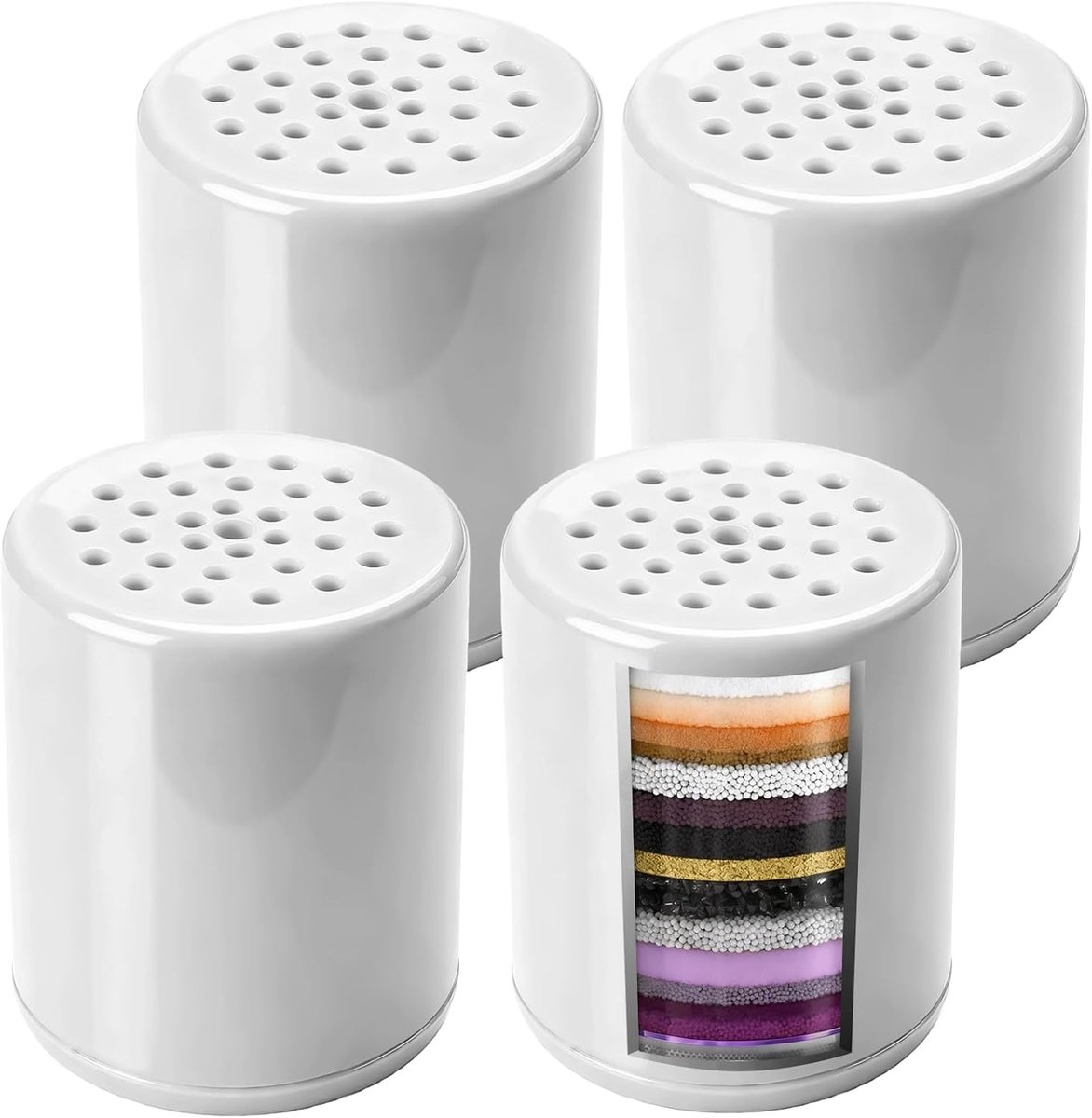 SnelShoppen - 4 Stuks Douchefilters, Universele Vervangcartridge met Minerale Ballen, Verwijdert Chloor, Zware Metalen, IJzer, 30-Lagen Filtratie voor
