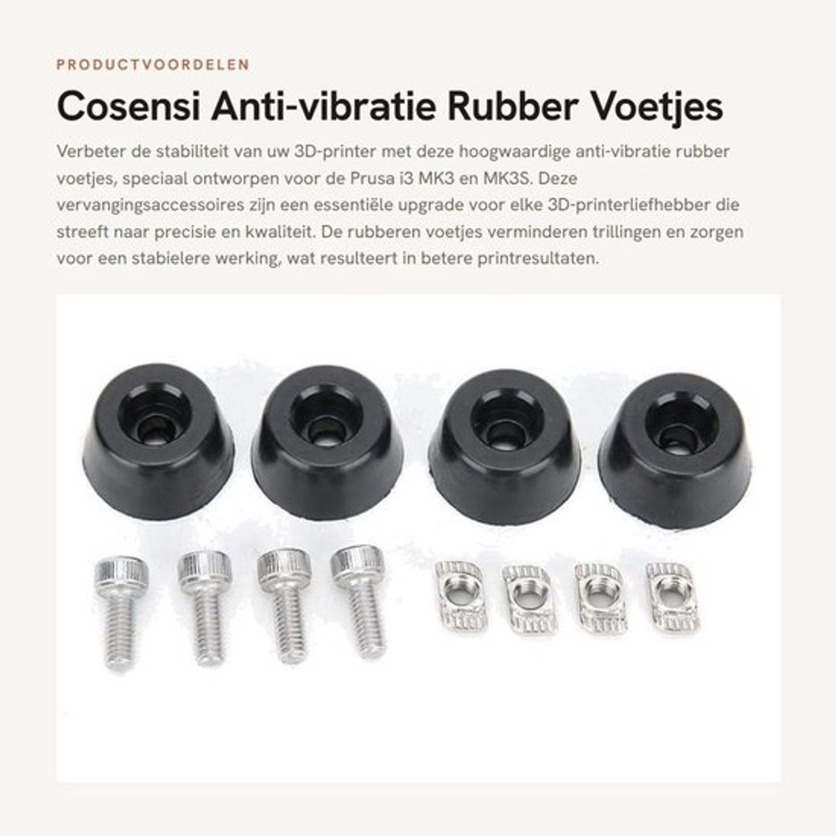 Rubber Voeten Anti-vibratie - 3D Printer Accessoires - Geschikt voor Prusa i3 MK3/MK3S - Duurzaam - Inclusief M4 Bouten - Eenvoudige Installatie - 3D Printer Onderdelen