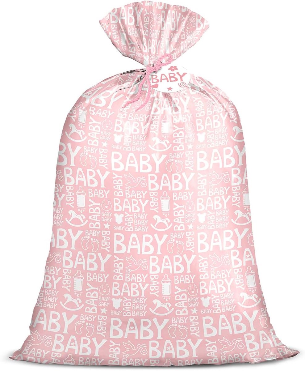 SnelShoppen - Jumbo Grote Plastic Cadeauzak voor Verjaardag, Afstudeerfeest, Babyshower - 56x36 inch - Lichtroze, Inclusief Label en Touw
