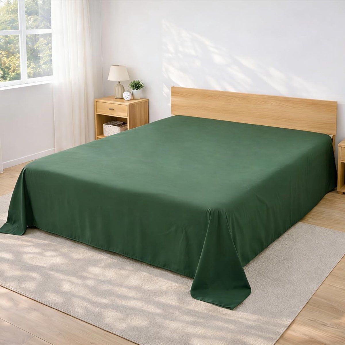 SnelShoppen - Bed Sheet zonder Elastische Band 225 x 255 cm - Zacht Geborsteld Polyester Microvezel - Flat Sheet Army Green - Ideaal voor Thuis, Gaste