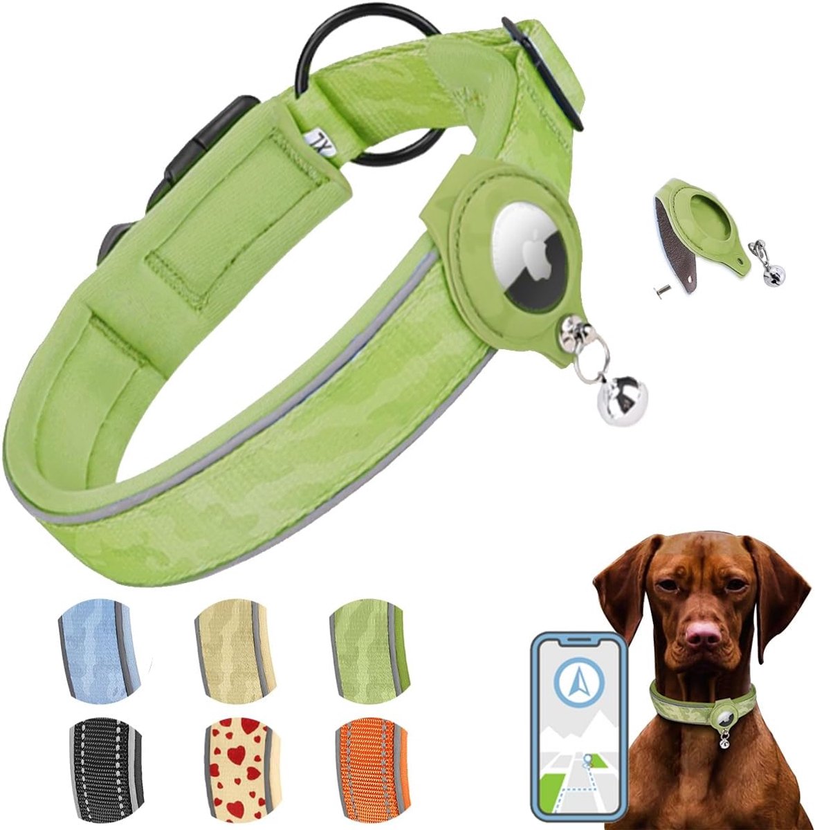 SnelShoppen - Dog Collar met Apple AirTag Integratie, GPS Hondenhalsband, Verstelbare Neopreen Nylon Reflecterende Halsband voor Kleine, Medium en Gro