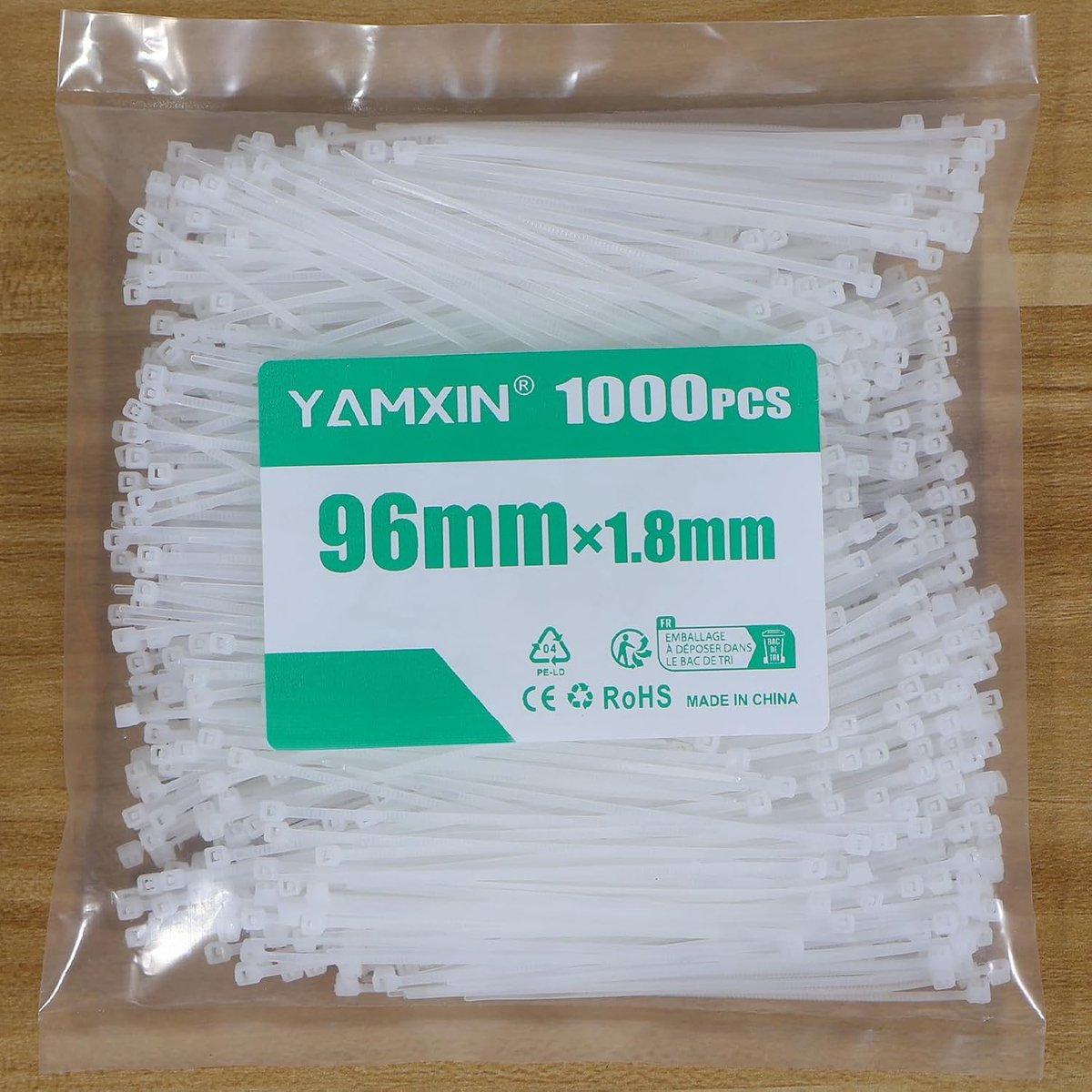 SnelShoppen - Witte Kabelbinders Small 96mm x 1.8mm - 1000 Stuks voor Kabelbeheer, Elektrische Installatie, Tuin, Huishouden