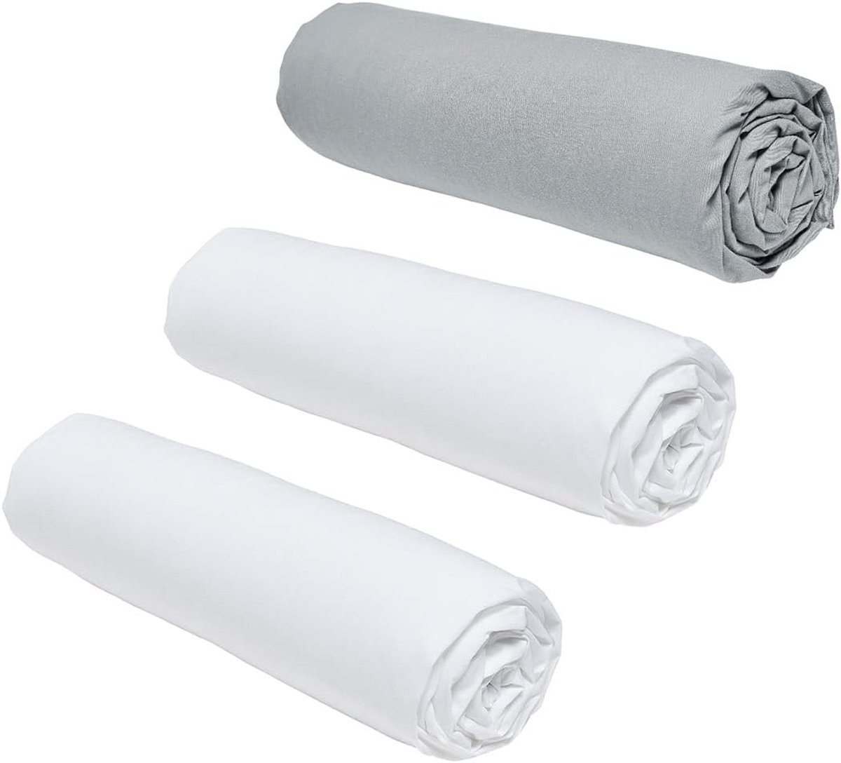 SnelShoppen - Fitted Sheet 140 x 190 cm voor Dubbel Bed, 100% Katoen, Chalk/Steel, Set van 3, Perfect voor Slaapkamer, Logeerkamer, Comfortabel en Duu