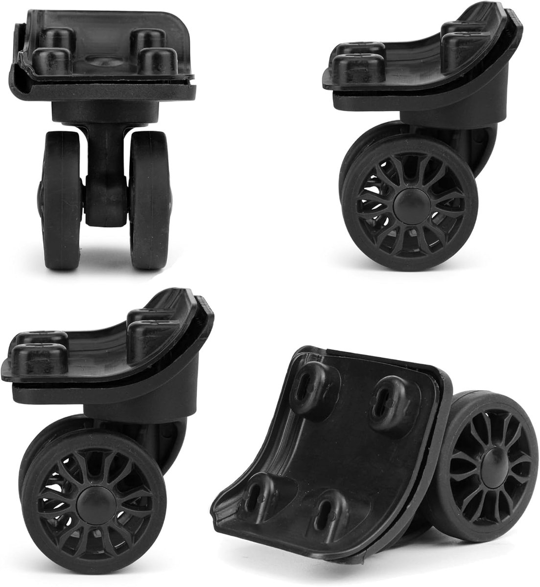 SnelShoppen - Spare Wheels 2 Pairs Zwarte Vervangwielen met 4 Schroefgaten - Duurzame PVC & PP Luggage Castors voor Koffers, Bagage & Meubels