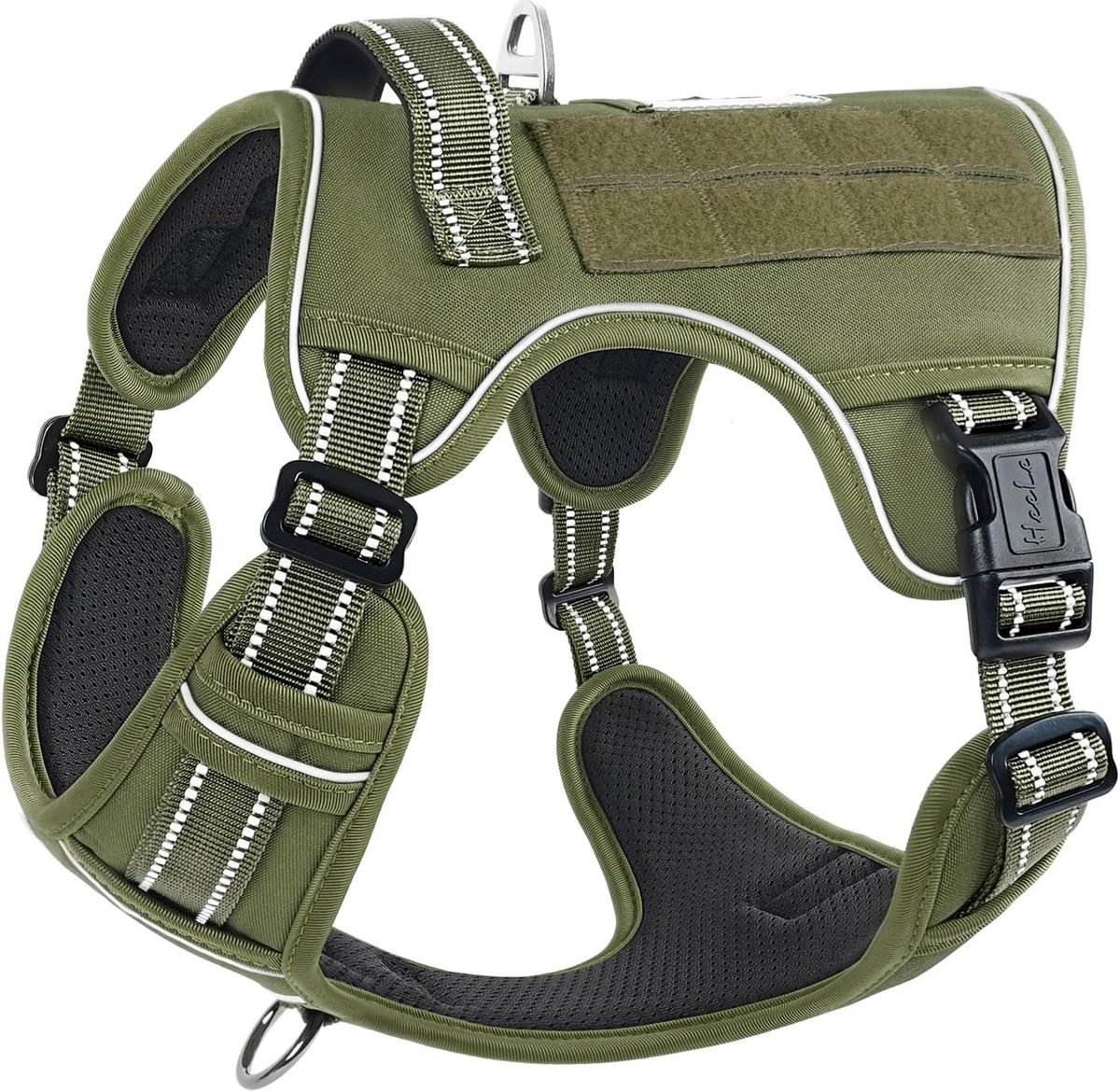 SnelShoppen - Dog Harness, Verstelbare en Padded Harnassen voor Honden, Antiklap Harnassen met Molle Paneel, Reflecterend, Army Green, XL