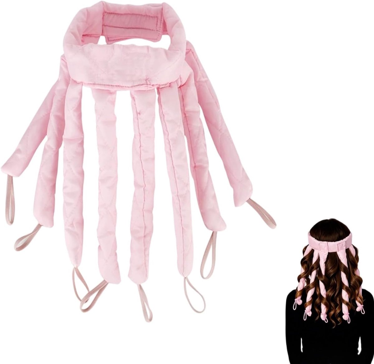 SnelShoppen - Krulspelden zonder Hitte voor Lang Haar - Heatless Curls Band van Zacht Ademend Materiaal - Roze Klittenbandsluiting voor Gezonde Golven