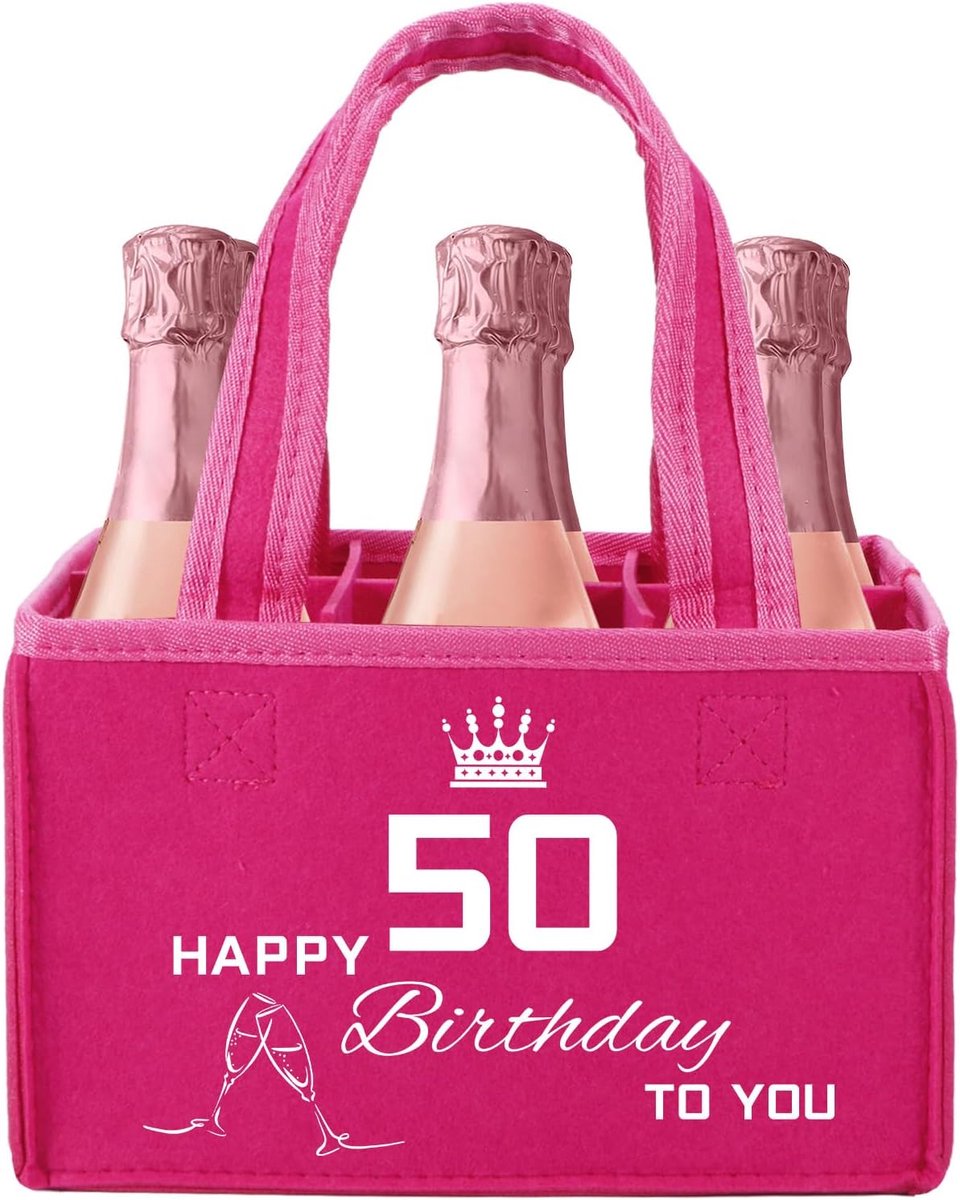 SnelShoppen - Handtas voor Vrouwen met Biermotief, Cadeauset voor Vrouwen, Grappige Verjaardagscadeaus voor 30 40 50 60 Jaar, Elegante Wijnzak, Roze,