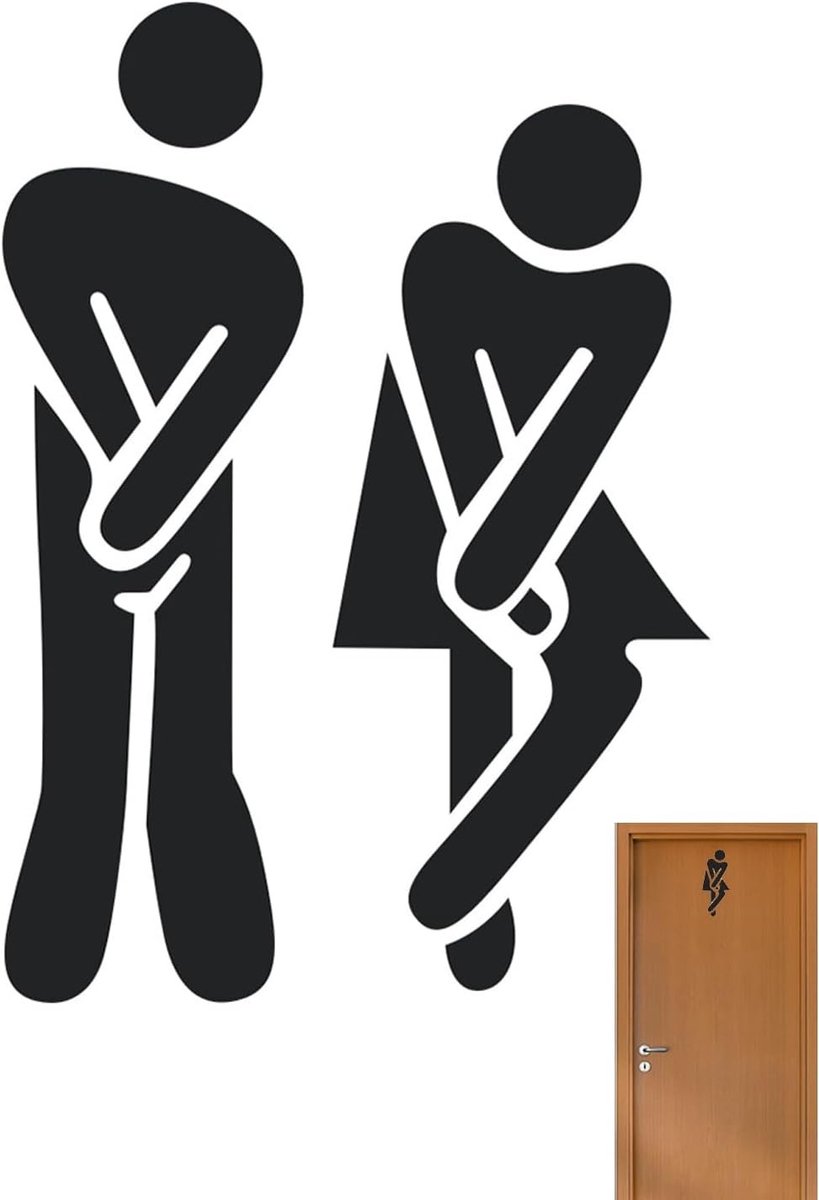 Set van 2 zelfklevende wc-deurbordjes, duurzame en grappige toiletstickers voor mannen en vrouwen, decoratieve badkameraccessoires