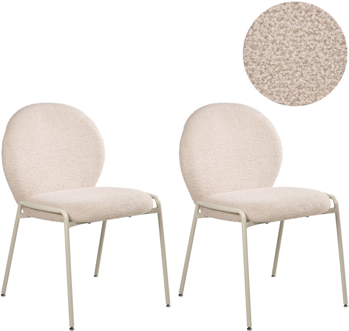 Beliani ELLIE - Eetkamerstoel set van 2 - Lichtbeige - Bouclé