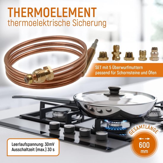 SnelShoppen - Gas Thermoelement 600 mm, Universele Verwarmingsbescherming met 5 Adapters voor Gas Grill, Gasoven, Gasfornuis, Heater, Gasboiler — afbeelding 5