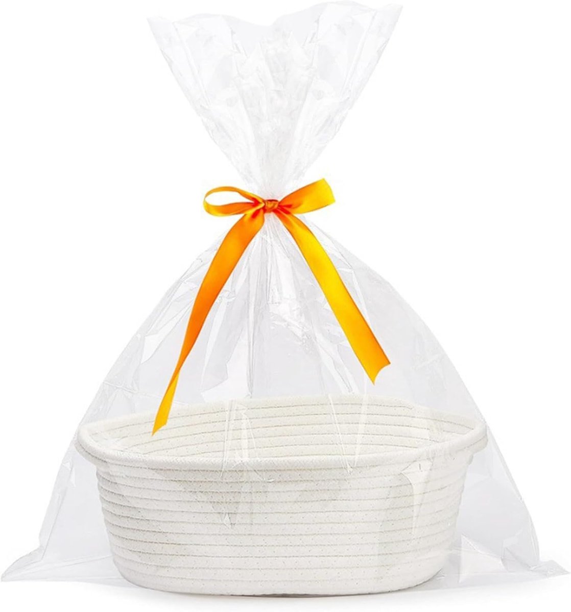 SnelShoppen - Lege Cadeaumand Wit, Gevlochten Cadeau Mand met Cadeautasjes en Ribbons, Presentmand Leeg voor Babyshower, Verjaardag, Bruiloft, Pasen,