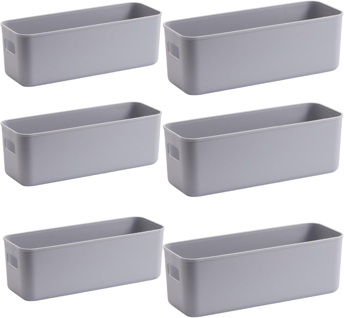 SnelShoppen - 6 Stuks Opbergdozen 28x10x11 cm - Plastic Opbergmanden met Handvatten voor Keuken, Badkamer en Slaapkamer - Grijs Organizer Box