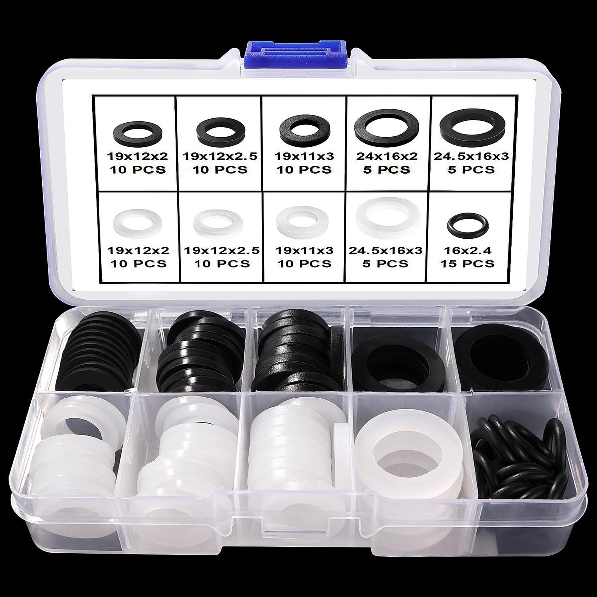 Slang Ring Set - Dichtingen Kraan - Lekkages Repareren - Hitte- en Corrosiebestendig - 90 stuks - Wit en Zwart