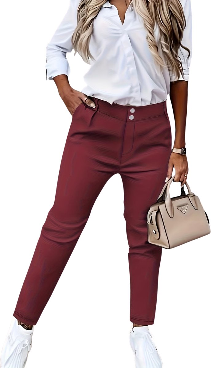 Currero Pantalon Dames Chino Golfbroek Nette Broek Met Elastische Tailleband Volwassenen Donkerrood Donkerrood-a