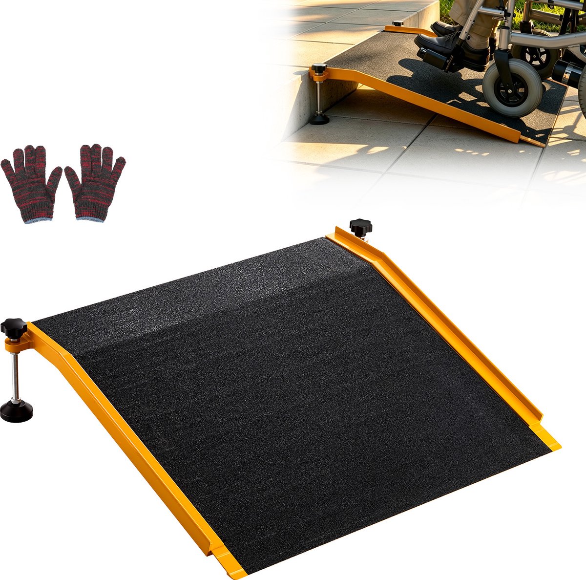 VEVOR Drempelhelling 670x810mm, 181,4kg, Zware Rolstoelhelling met Verstelbare Hoogte, Antislip Aluminium Helling, Stabiele Helling voor Rolstoelen, Scootmobielen, Deurdrempels, Stoepranden en Trappen