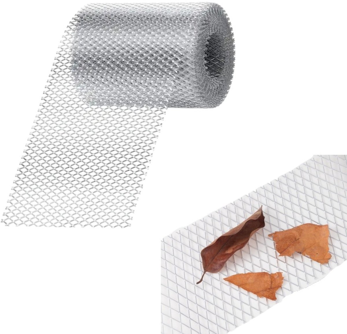 Zilverkleurig afvoergootbeschermingsnet - Bladfilter van aluminiumlegering - Voorkomt dat takken, bladeren en ander vuil in de watertank terechtkomen - Eenvoudig te installeren - 15*600 cm