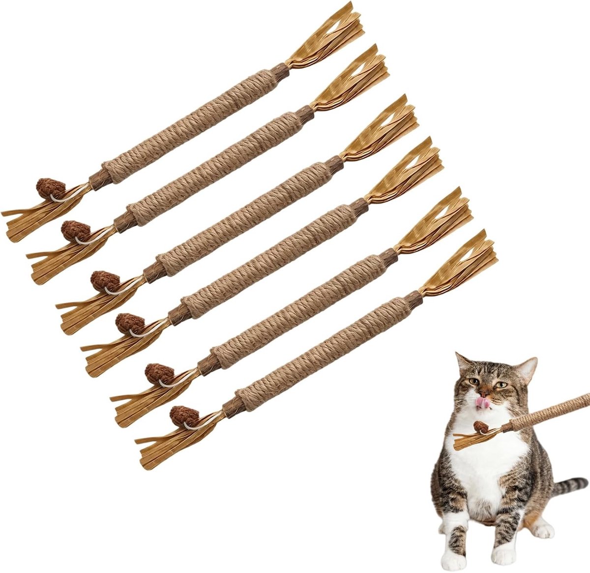 Kattenkruid en matatabi sticks - 6 stuks natuurlijk kattenspeelgoed voor tandverzorging en speelse kittens en katten