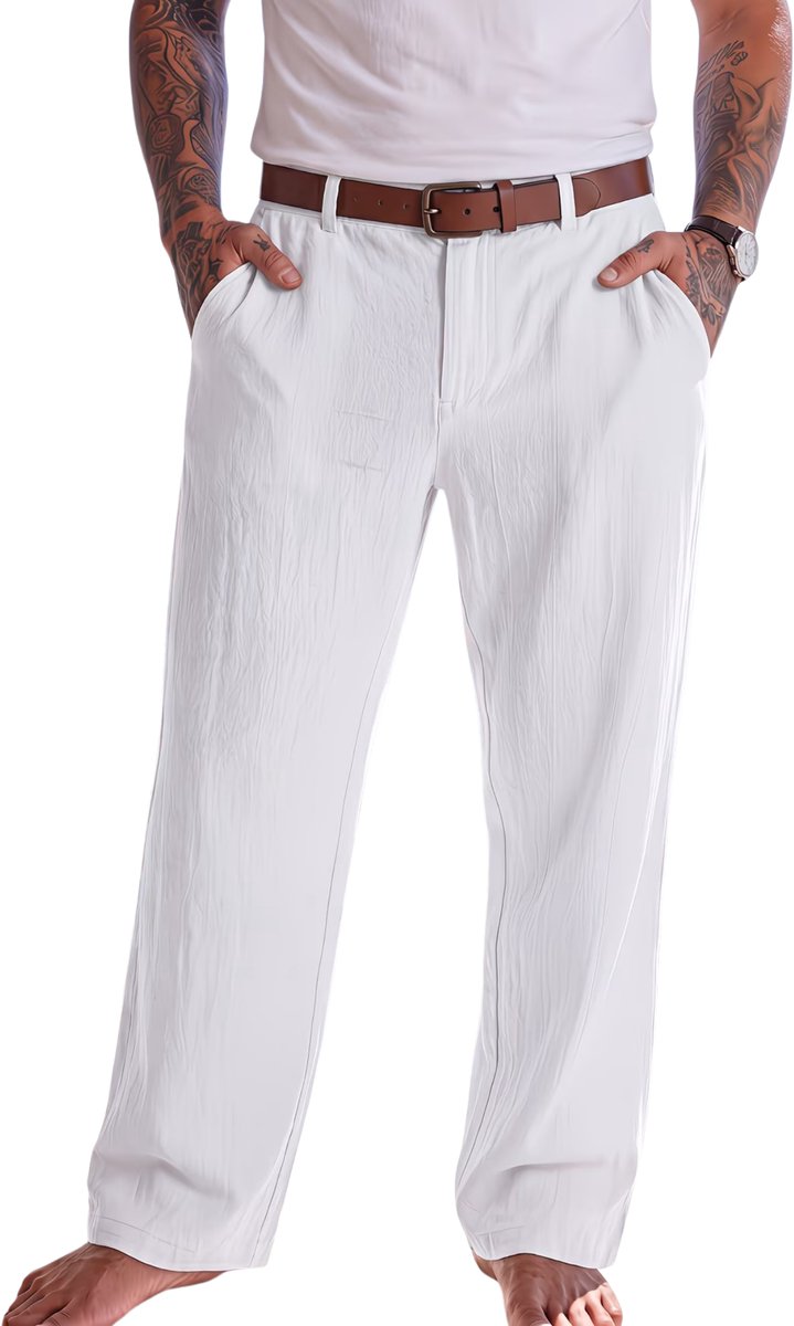 Currero Pantalon Heren Chino Regular Fit Golfbroek Nette Broek Elastische Tailleband Volwassenen Ivoorwit