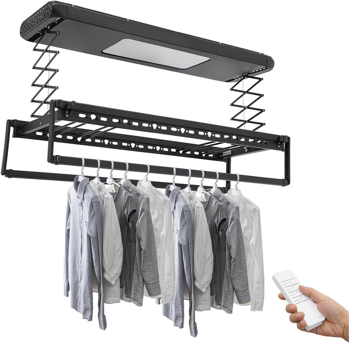 Elektrisch Wasrek Droger Plafond Kleding Drogen Afstandsbediening Led Uittrekbaar 215cm Zwart