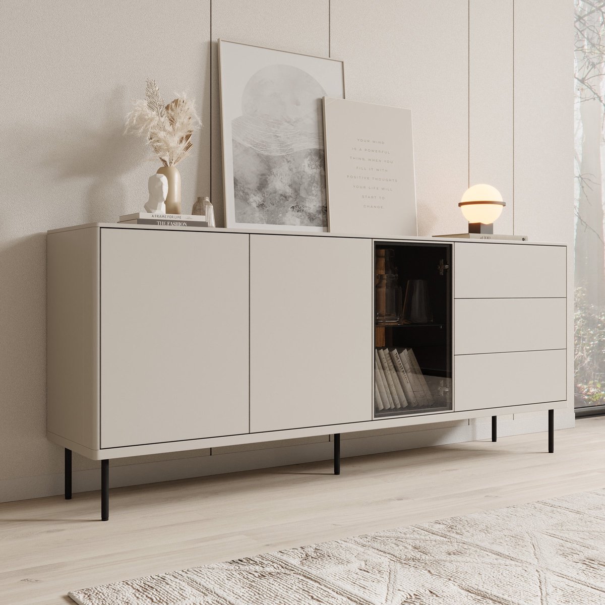 MEUBELLA Estrella - Dressoir - Beige - 194x41x83 cm