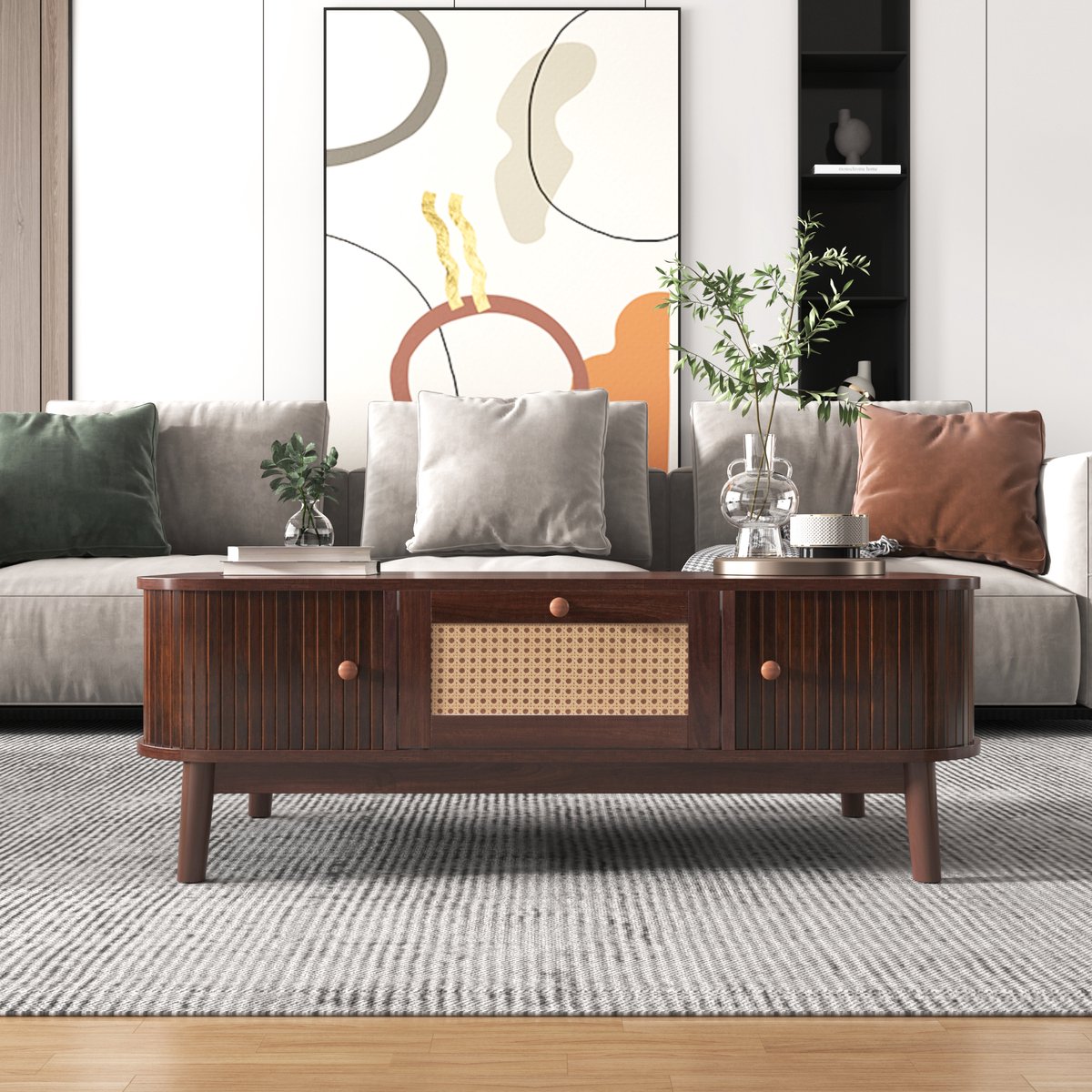COVREO Salontafel 110 x 55 x 38,5 cm – naturel, MDF, met lades en opbergruimte