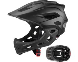 Kinderfietshelm - BMX Helm Crossmotor Helm - Veilig Fietsen - Afneembare Kinbescherming - 52-56 cm hoofdomtrek - Zwart